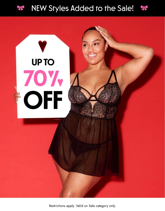 New styles added to the sale. Up to 70 percent off. Restrictions apply. Valid on sale category only.