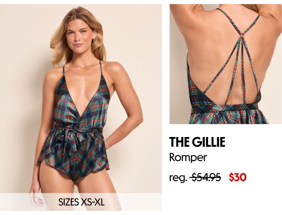 The Gillie Romper. SIZES XS-XL, 30 dollars