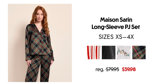 Maison Satin Long-Sleeve PJ Set, SIZES XS–4X, 39.98 dollars