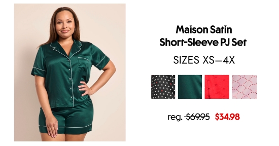 Maison Satin Short-Sleeve PJ Set, SIZES XS–4X. 34.98 dollars
